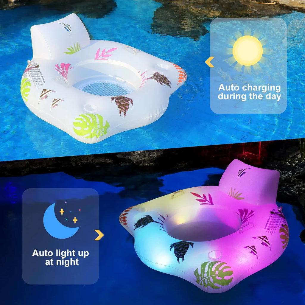 White U-shaped inflatable float with luminous elements for water seating