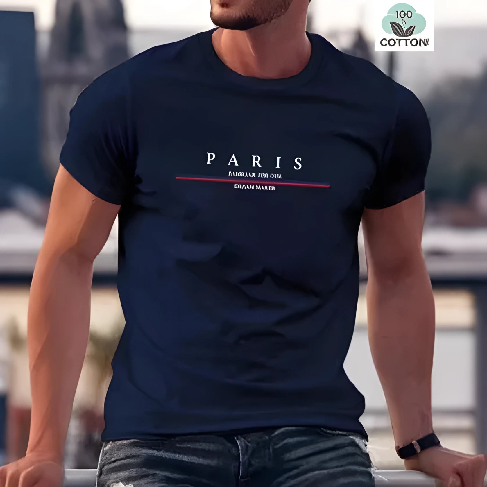 Men's loose fit pure cotton t-shirt with a printed letter design on the chest, shown in apricot colour.