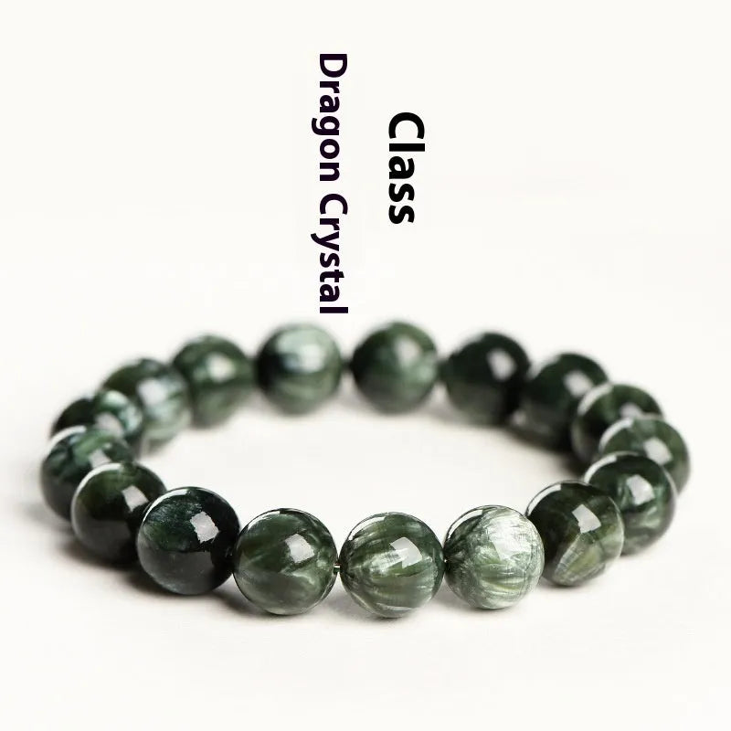 Green Dragon Crystal bracelet with round beads featuring Ruyi element design