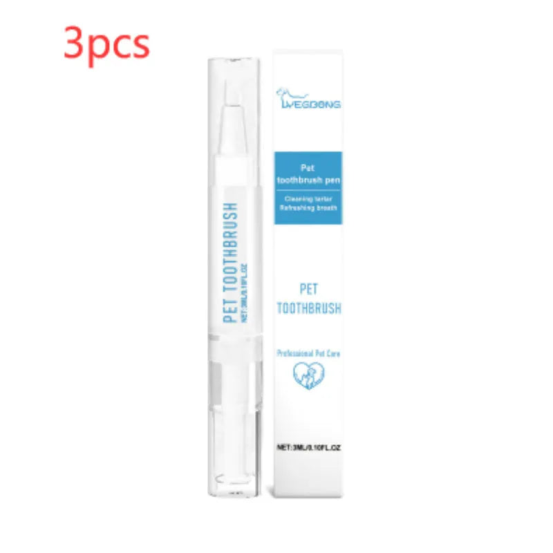 Portable pet toothbrush pen with soft bristle brush head and 3ml capacity for dog and cat dental care