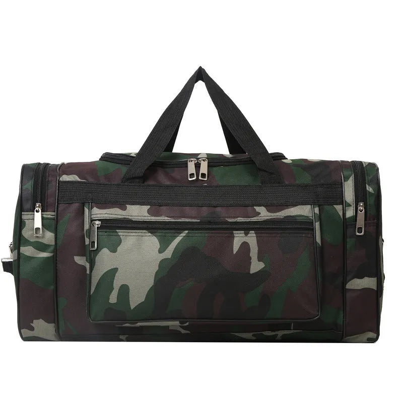 Camouflage pattern waterproof luggage bag with striped polyester lining showing under 20L capacity
