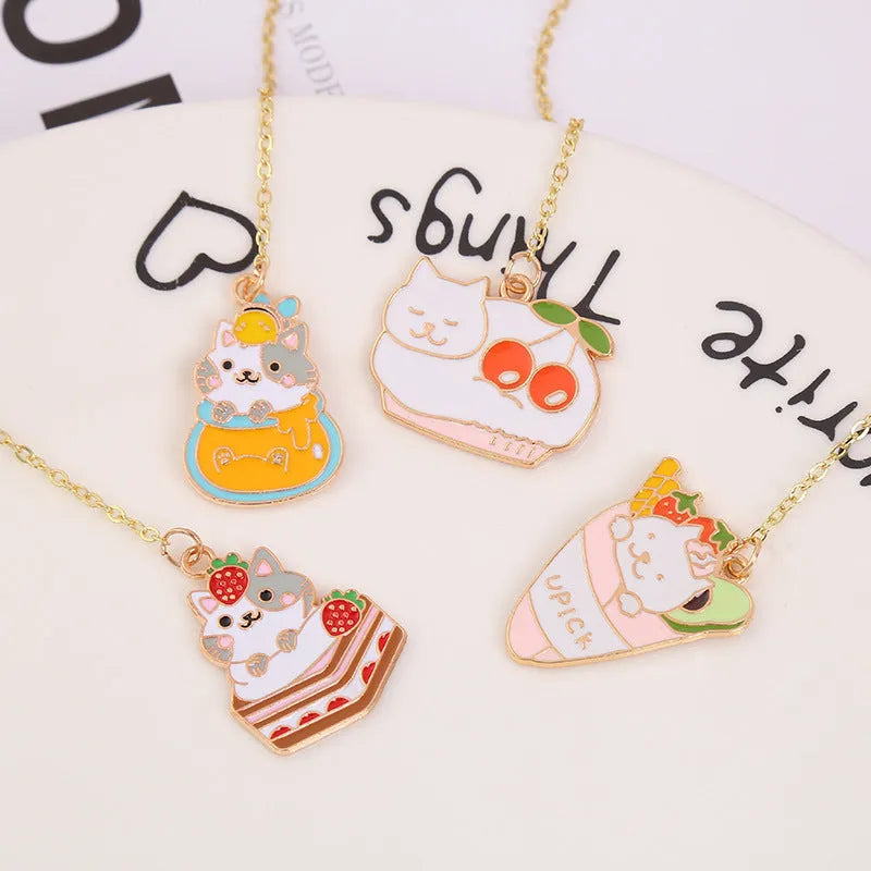 Jane Key Foodie Cute Pet Cat metal pendant bookmark with laminated card, four design options shown.