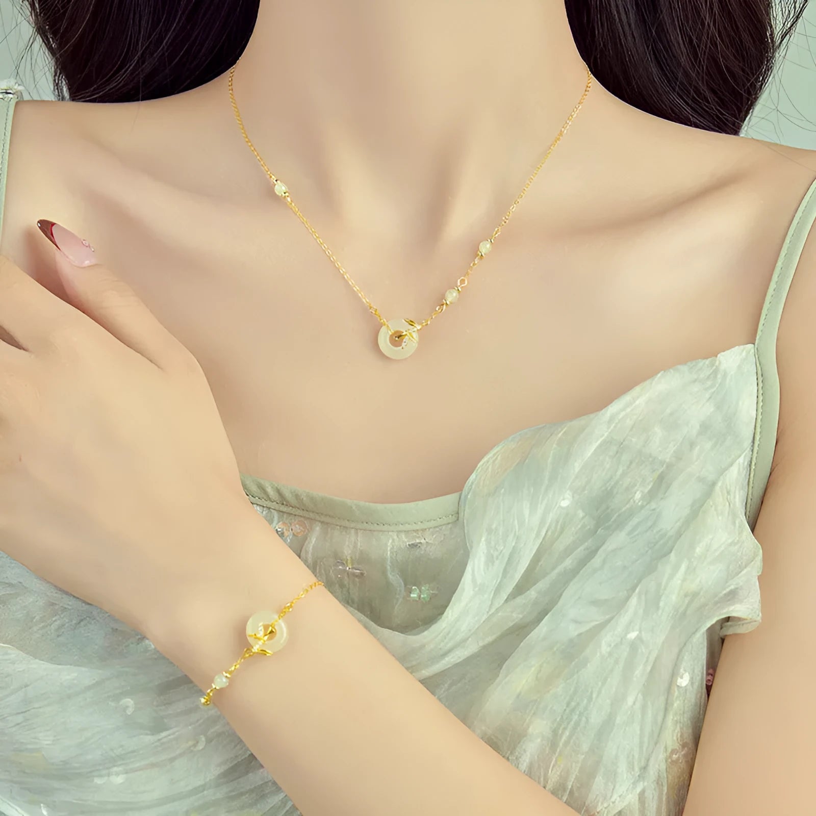 Women's 925 silver Hetian jade safety buckle bracelet antique-style gold colour