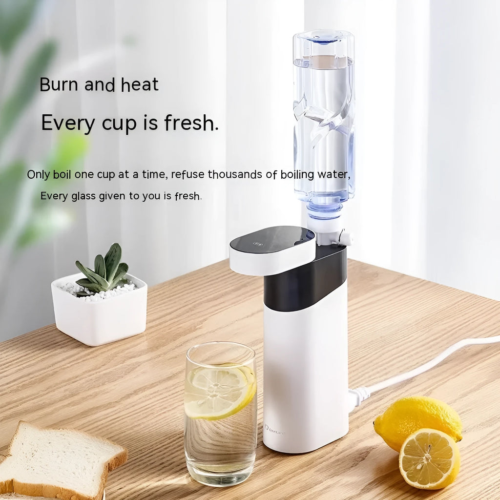 Small desktop instant water dispenser in black or green with digital display and compact design