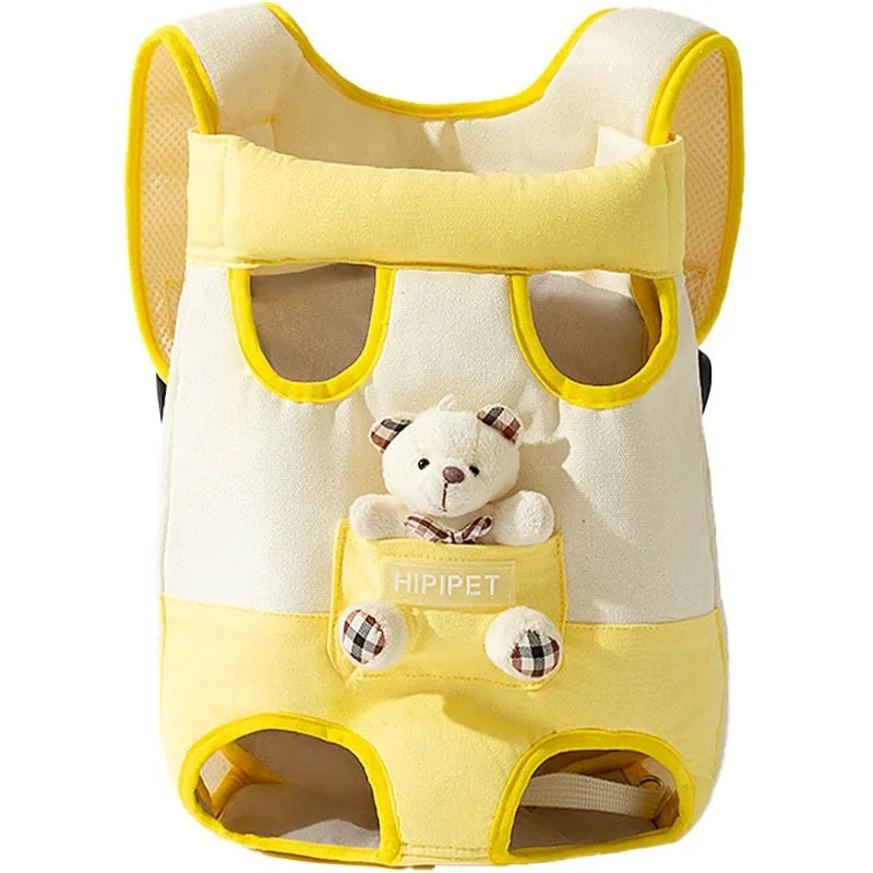 Canvas cat carrier bag with animal cartoon pattern and colourful stitching in multiple size options