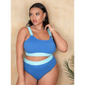 Women's high-waist polyester bikini set with stitching detail and brief cut in assorted colours