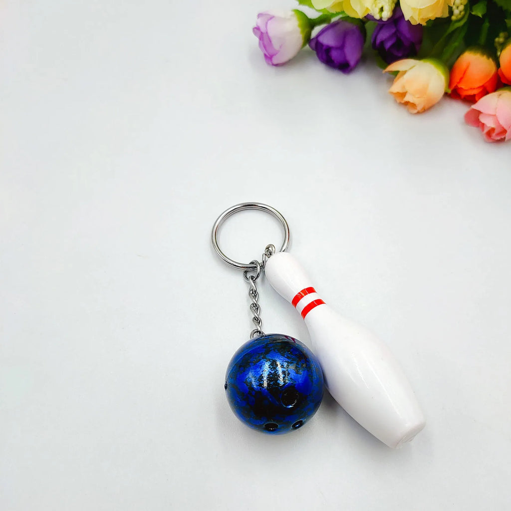 Mini bowling keychain pendant in PVC metal showing sport simulation design