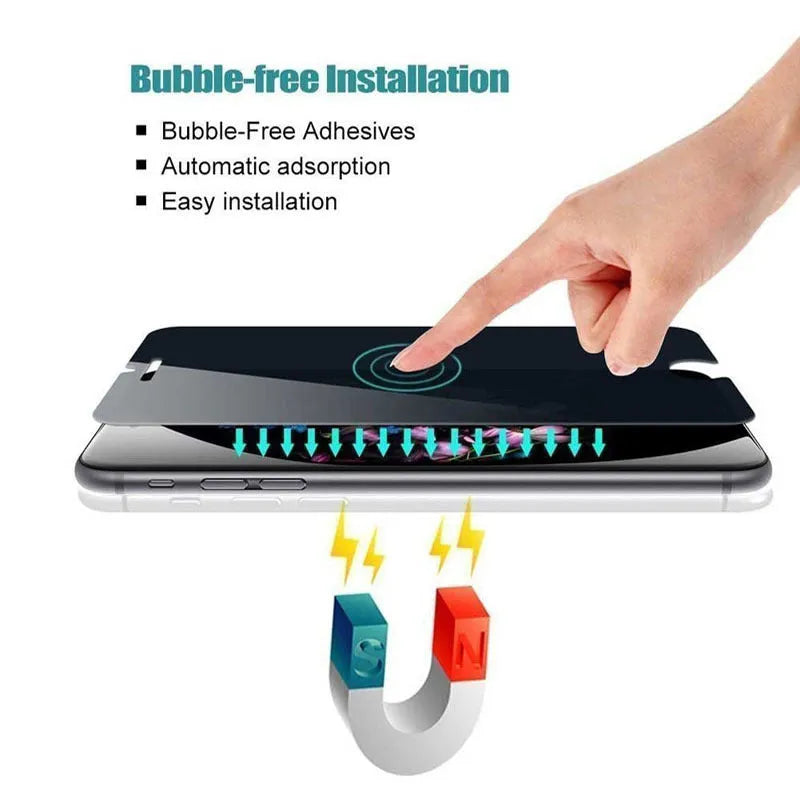 Black anti-peeping tempered glass film for iPhone front screen, machined edges, HD finish
