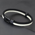 Black and white woven Milan rope alloy hand strap shown in three available sizes.