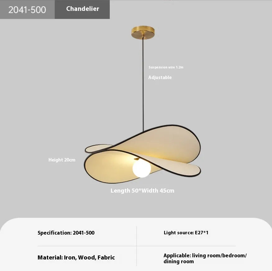 Modern French style fabric chandelier pendant light in 40cm size with warm light, hung in a bedroom