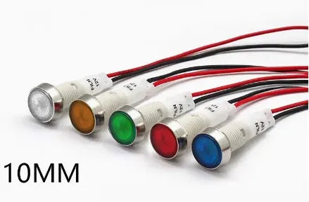 10mm stainless steel edge plastic indicator light with wire, available in six colours