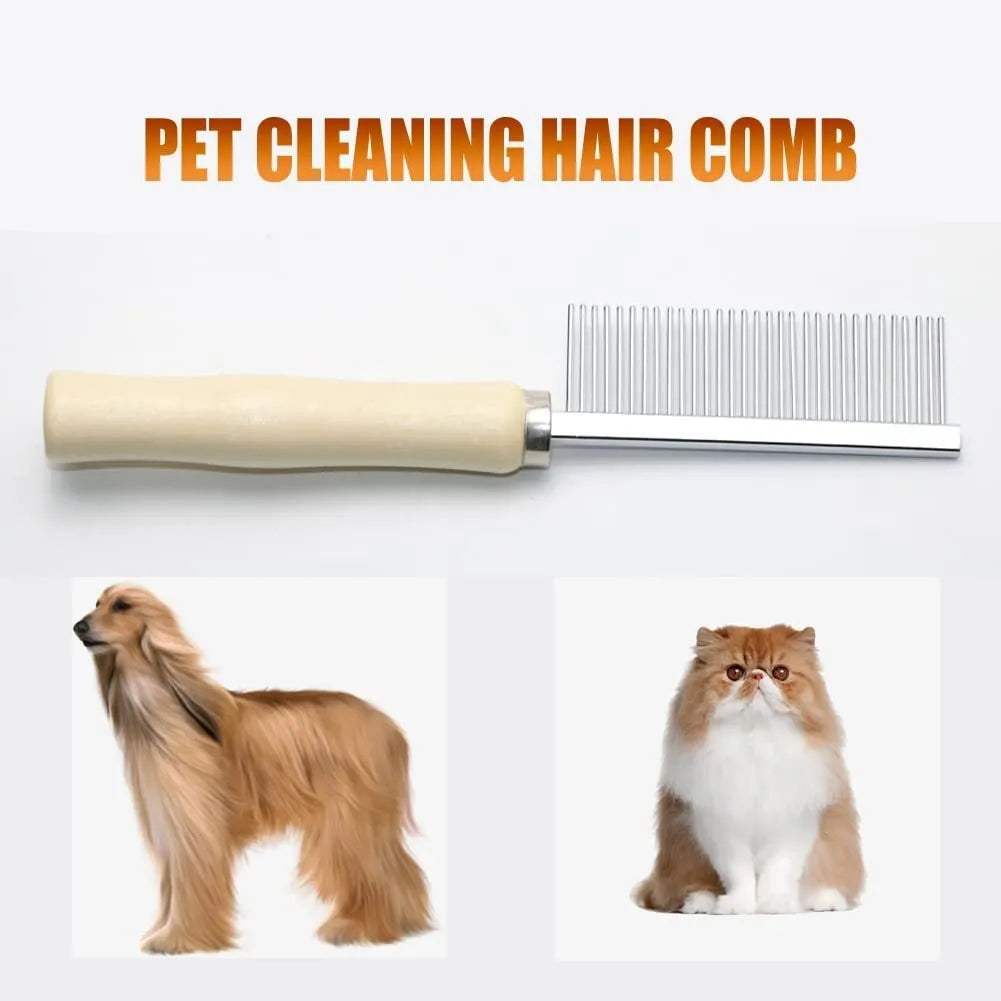Wooden handle pet grooming comb with smooth round teeth for dogs and cats